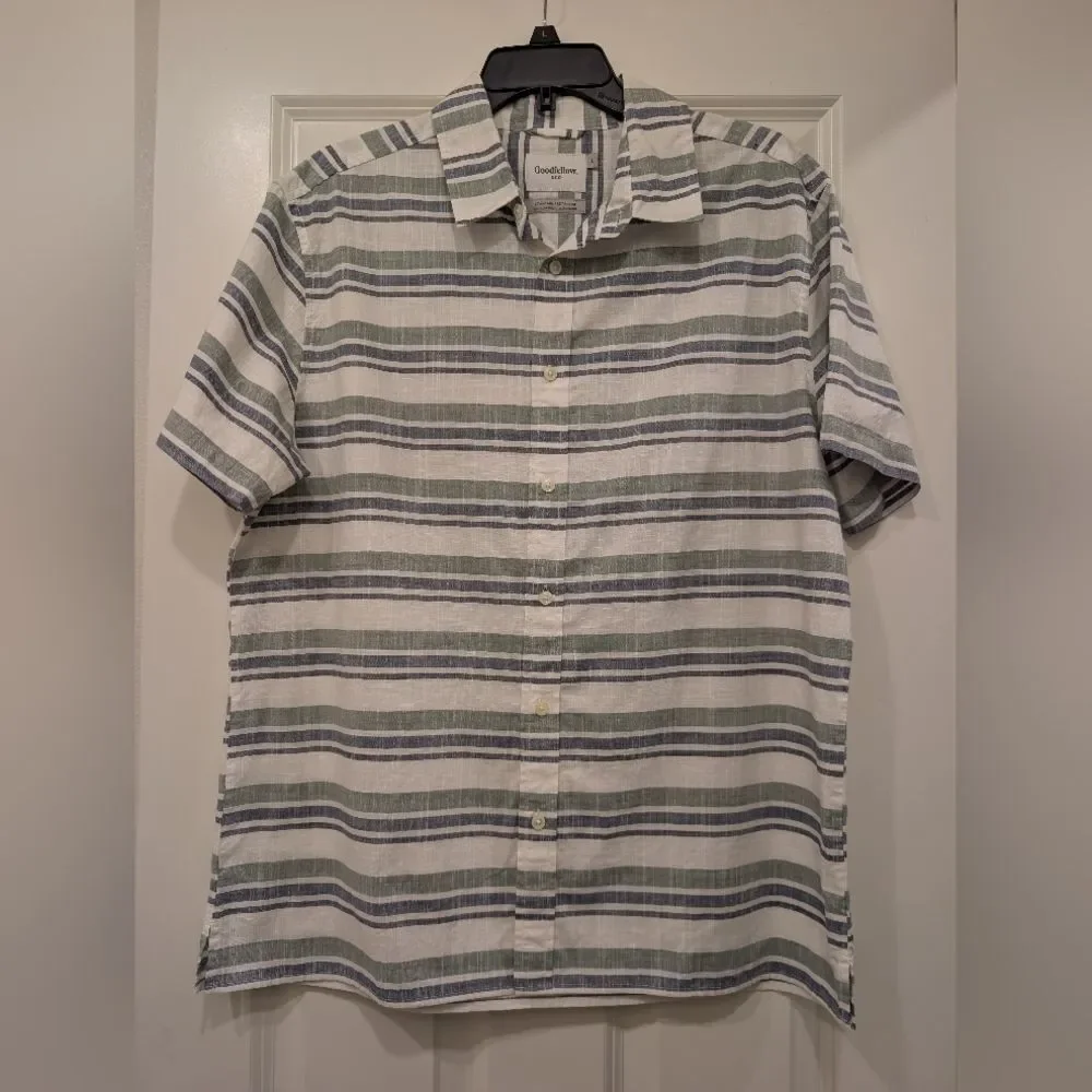 Goodfellow & Co Men's Striped Short Sleeve Shirt, White, Blue And Green